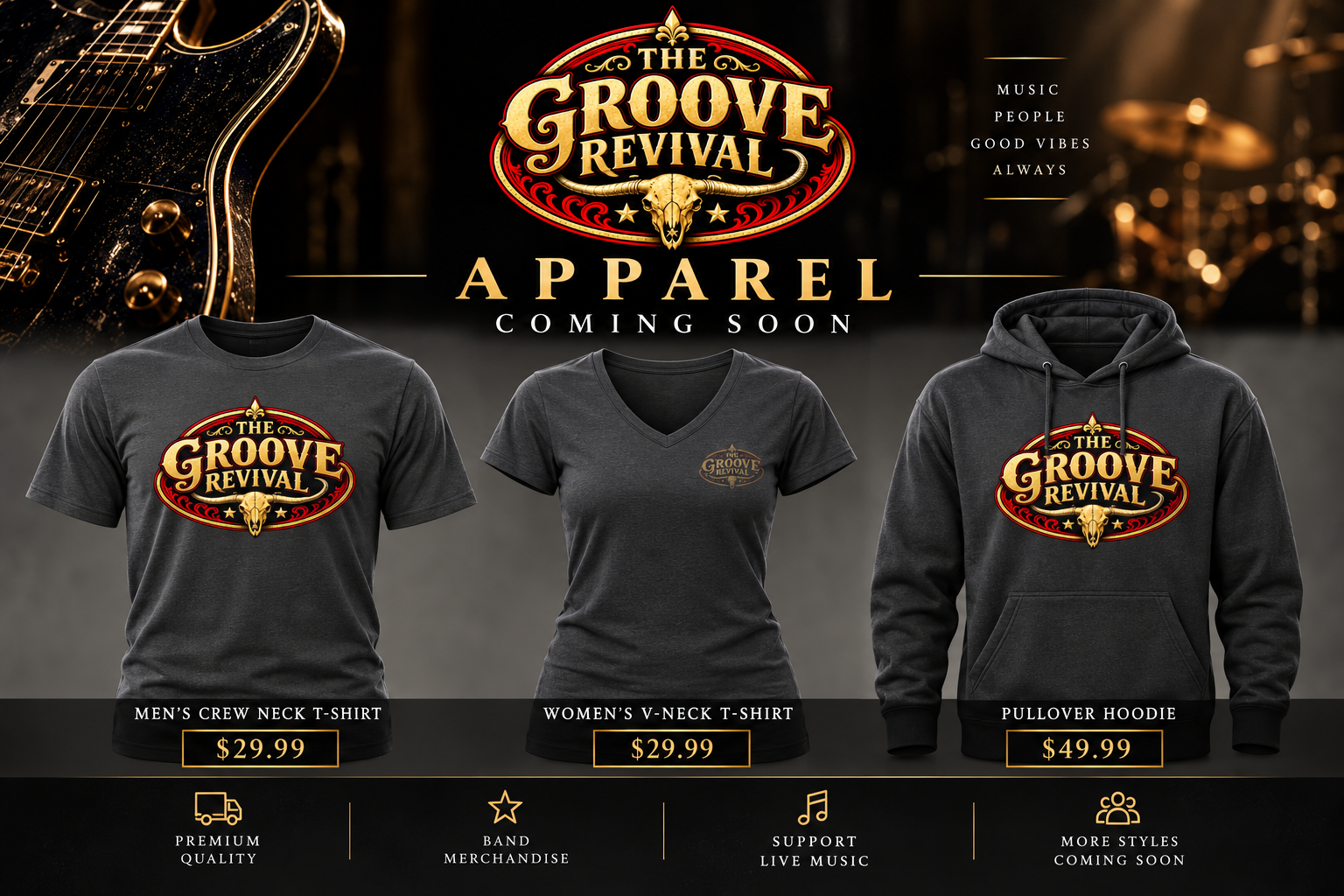 The Groove Revival pullover hoodie from the official apparel collection